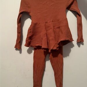 Rust Ribbed Peplum Top and Leggings Set